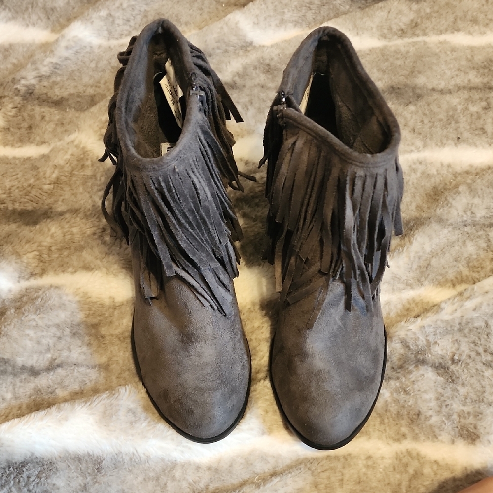 Not Rated Gray Fringe Ankle Booties